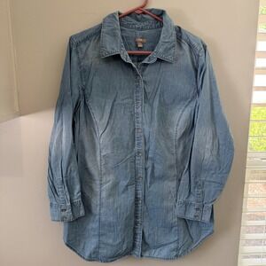 J. Jill Chambray Button Up Top Women's Size 1X Blue Slim Long‎ Sleeve Cowgirl